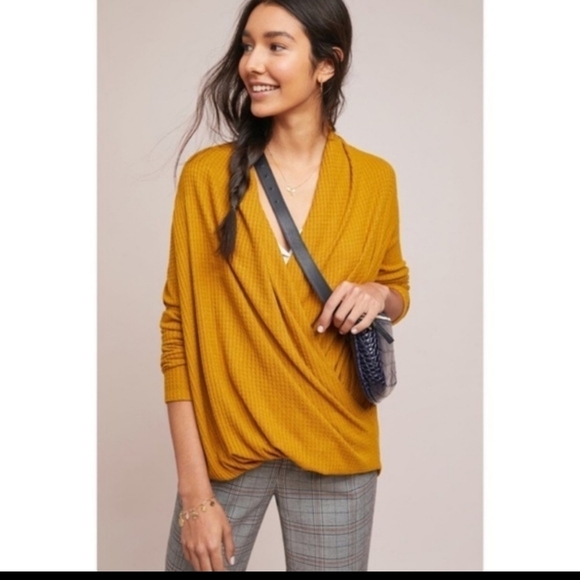 ANTHROPOLOGIE Akemi + Kin Woodruff Waffle Knit Wrap Top - Picture 1 of 15